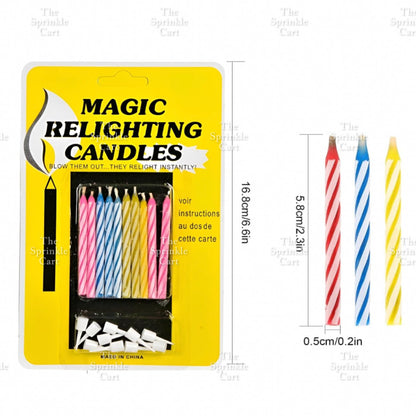 Birthday Cake Candle Spiral Straight Gold Silver and Relighting Candle TSC