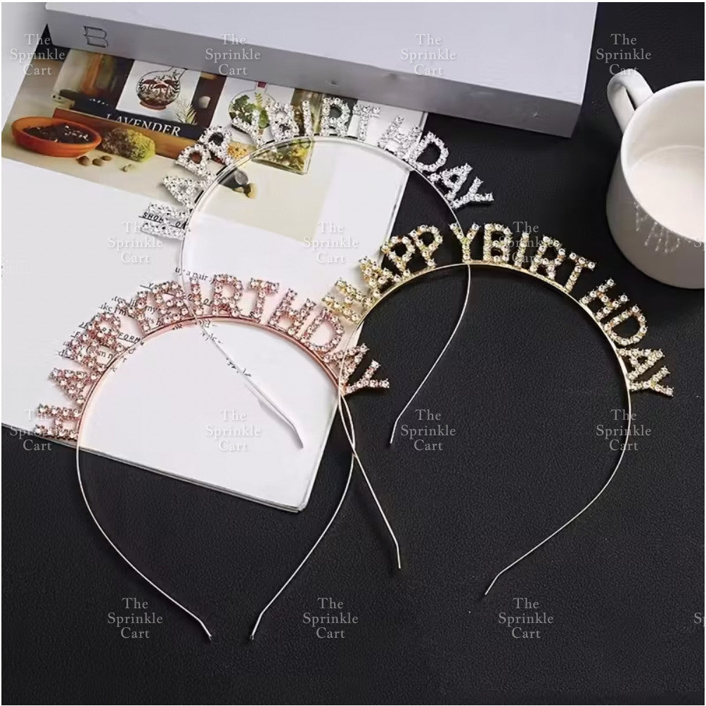 0-9 Silver Rhinestone Number Metal Topper And Happy Birthday Headband Party Needs TSC