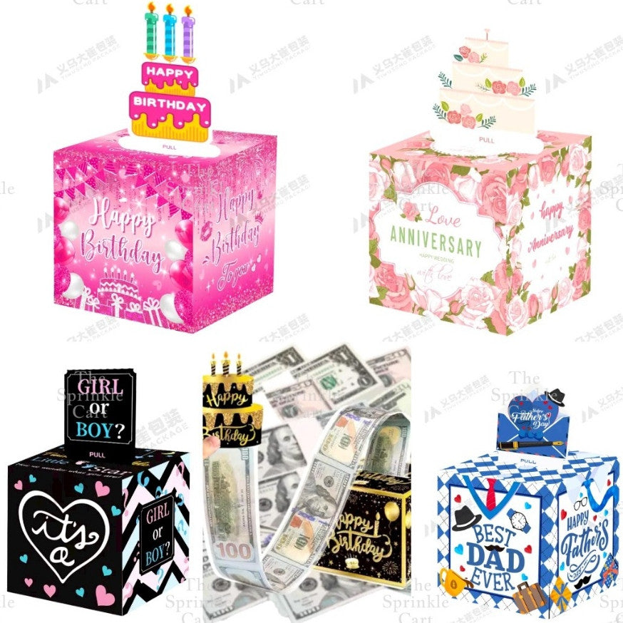 Surprise Money Pulling Box and Money Accordion Angpao Envelope DIY 3D Puzzle Cake Gift TSC