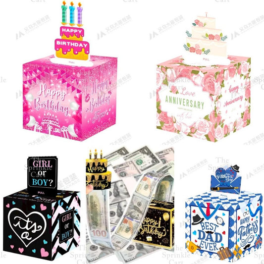 Surprise Money Pulling Box and Money Accordion Angpao Envelope DIY 3D Puzzle Cake Gift TSC