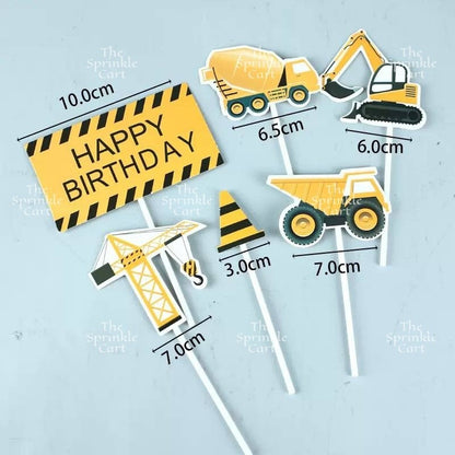 Engineering Construction Truck Tractors and Street Signages Toy Cake Topper for Boy Birthday Vehicles TSC