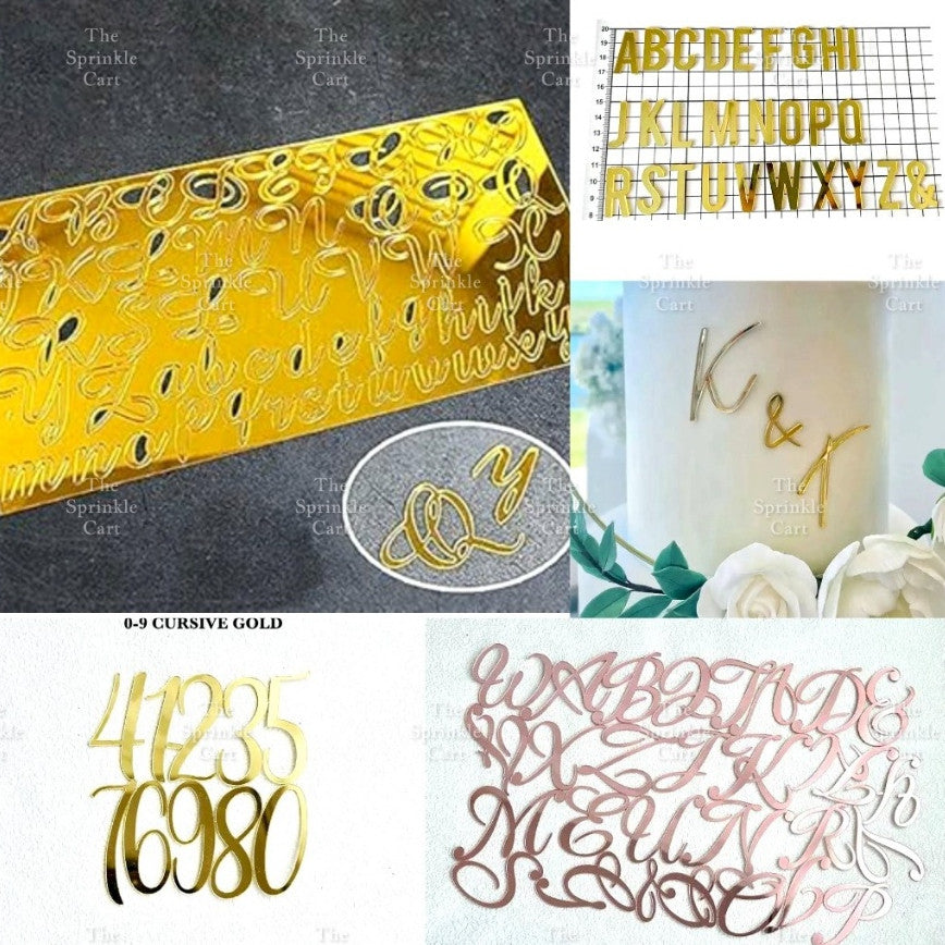 Alphabet Lettering and Number Cursive Acrylic Set DIY Calligraphy Pattern Cake Stamp Decor TSC