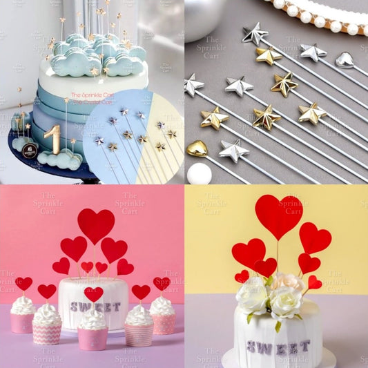 Long Star Heart Valentine Cake Topper Stick Mini Star Cake Decoration TSC
