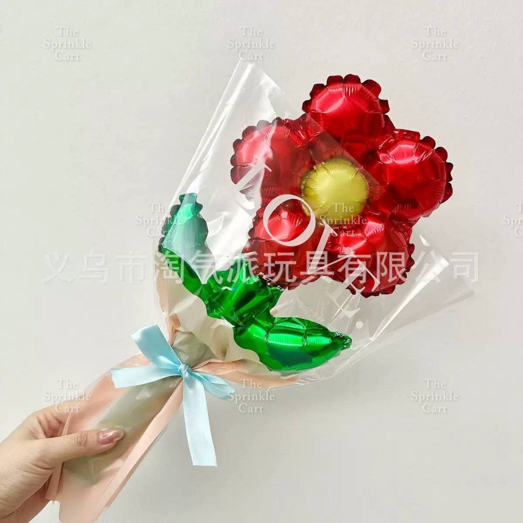 Metallic Flower Heart Balloon with OPP Wrapper and Ribbon Set TSC