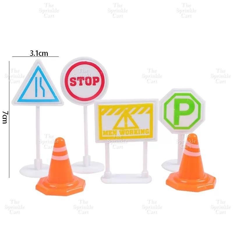 Engineering Construction Truck Tractors and Street Signages Toy Cake Topper for Boy Birthday Vehicles TSC