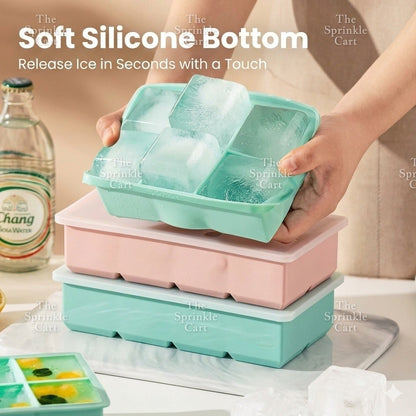Random Color Silicone Ice Mold Tray with Lid Food Grade Compartment TSC