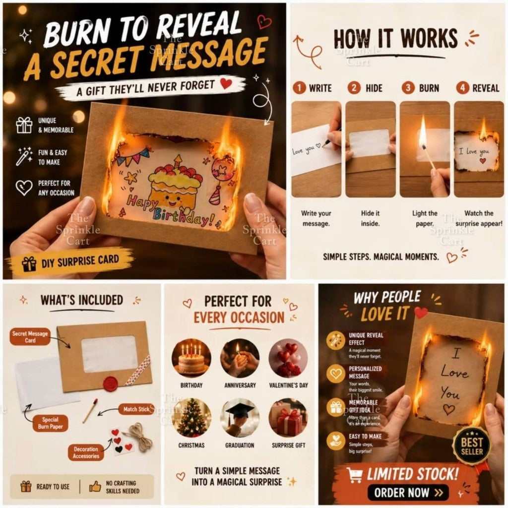 Surprise Burning Card DIY Magic Fire Hidden Message Greeting Reveal TSC