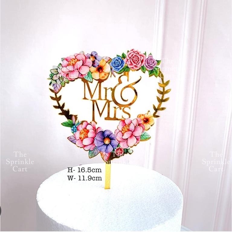 Floral Acrylic Topper Birthday Anniversary Bride to be Mr & Mrs Wedding Anniversary