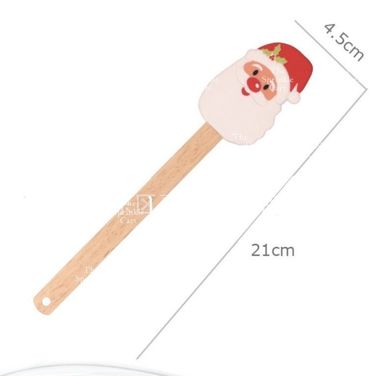 Christmas Themed Silicone Spatula Scraper Santa Claus Christmas Tree Wooden Snowman Baking Tool TSC