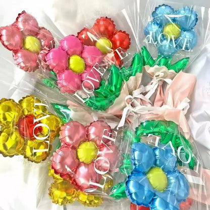 Metallic Flower Heart Balloon with OPP Wrapper and Ribbon Set TSC