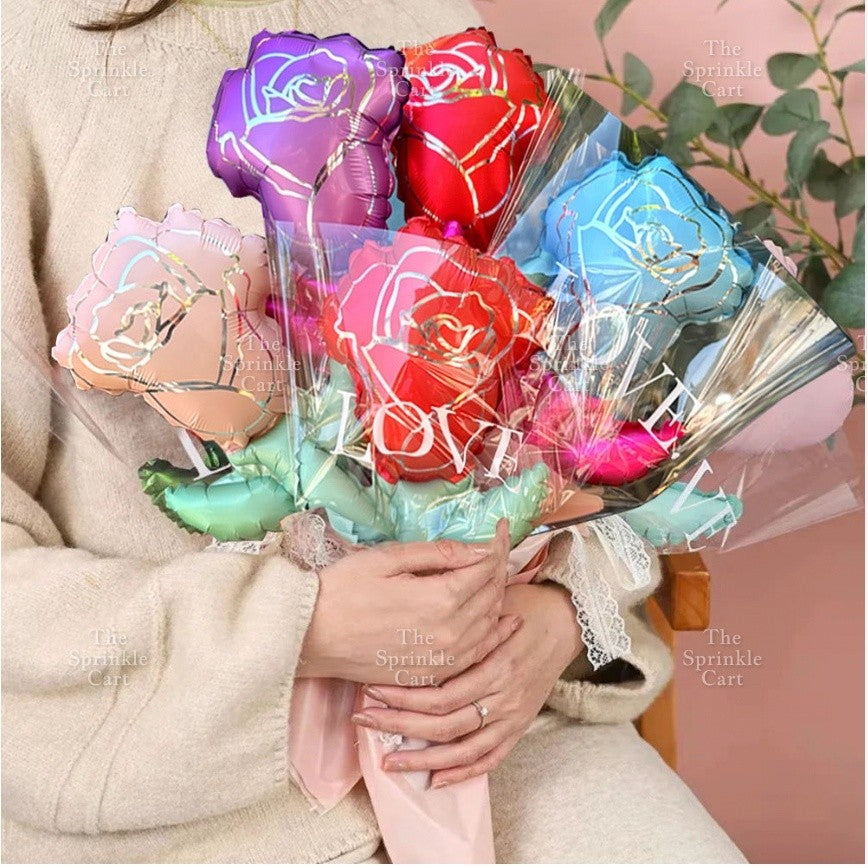 Metallic Flower Heart Balloon with OPP Wrapper and Ribbon Set TSC