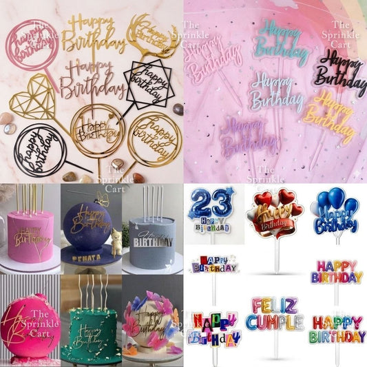 Acrylic Glitter Paper Happy Birthday Mr & Mrs Girl Boy Cake Topper TSC