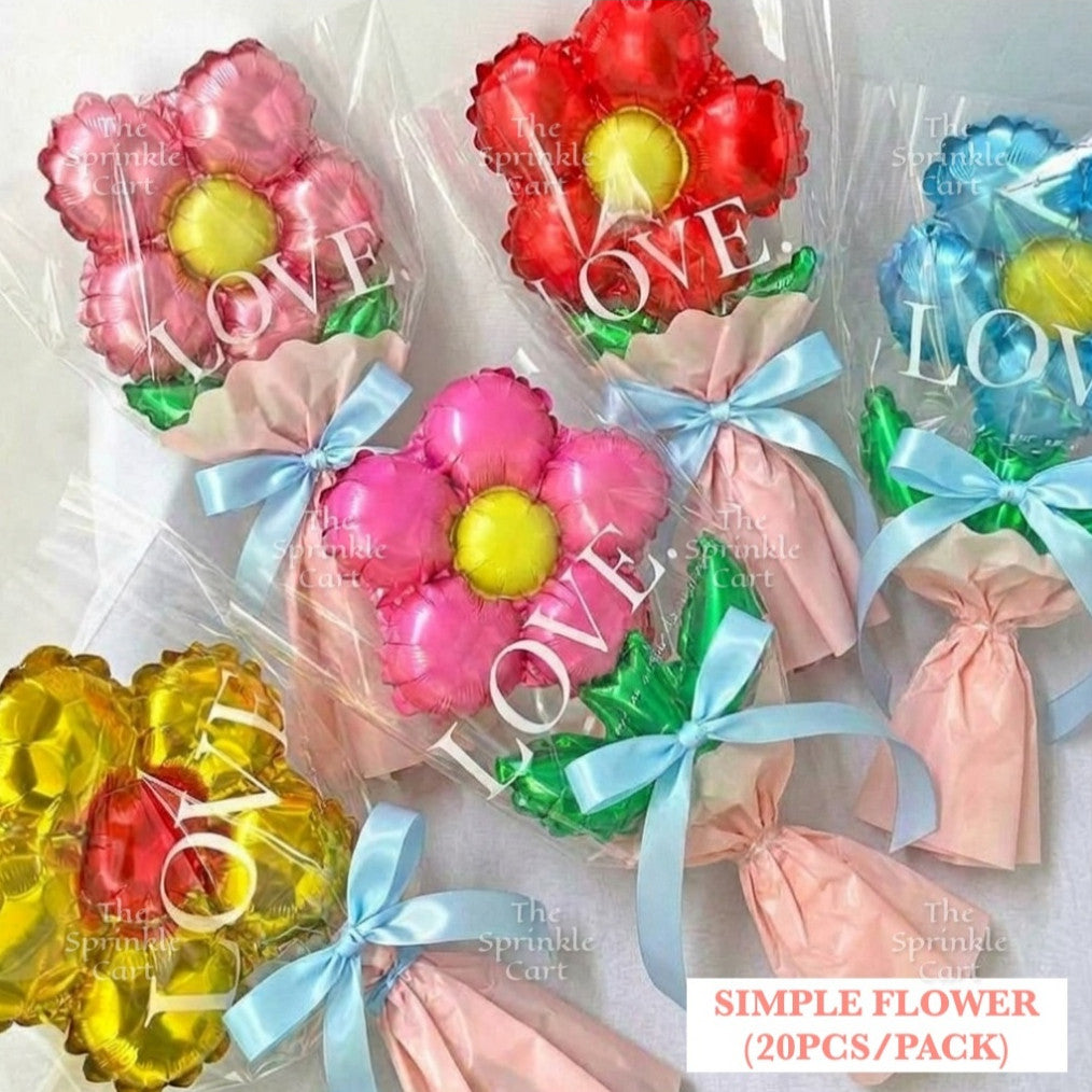 Metallic Flower Heart Balloon with OPP Wrapper and Ribbon Set TSC