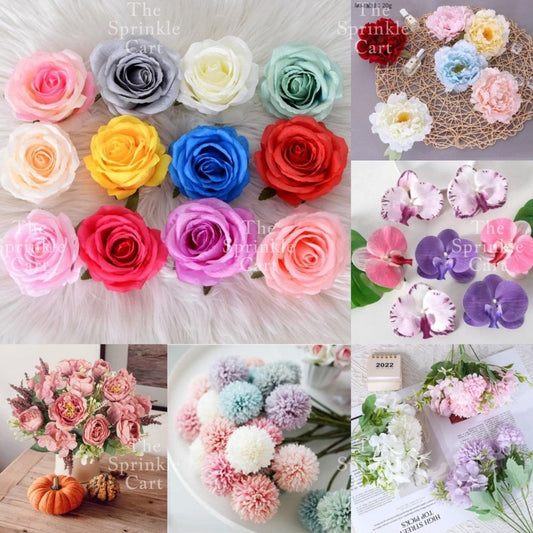 Artificial Flowers Rose Peony Tulip Lavender Vanilla Daisy Sunflower Tropical Leaf for Cake and DIY Home Decoration TSC