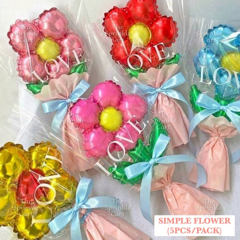 Metallic Flower Heart Balloon with OPP Wrapper and Ribbon Set TSC