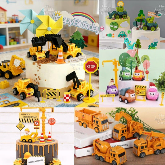 Engineering Construction Truck Tractors and Street Signages Toy Cake Topper for Boy Birthday Vehicles TSC