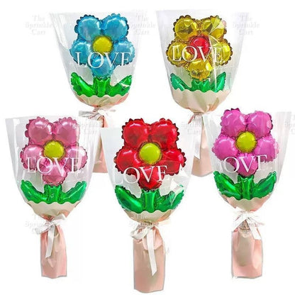 Metallic Flower Heart Balloon with OPP Wrapper and Ribbon Set TSC