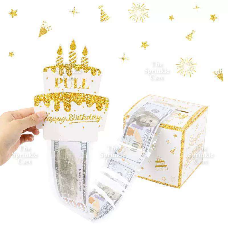 Surprise Money Pulling Box with Plastic for Cake and DIY Gift Birthday Christmas and Other Occasions TSC