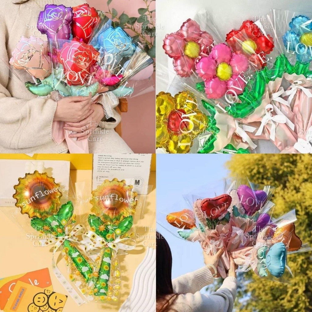 Metallic Flower Heart Balloon with OPP Wrapper and Ribbon Set TSC