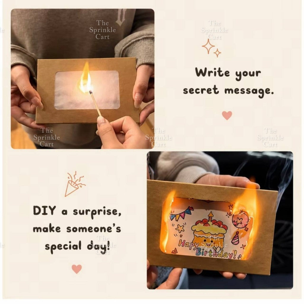 Surprise Burning Card DIY Magic Fire Hidden Message Greeting Reveal TSC
