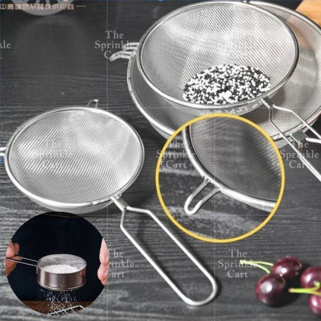 Double Ears Fine Mesh Strainer Flour Sifter Colander Stainless Steel Kitchen Baking Cooking