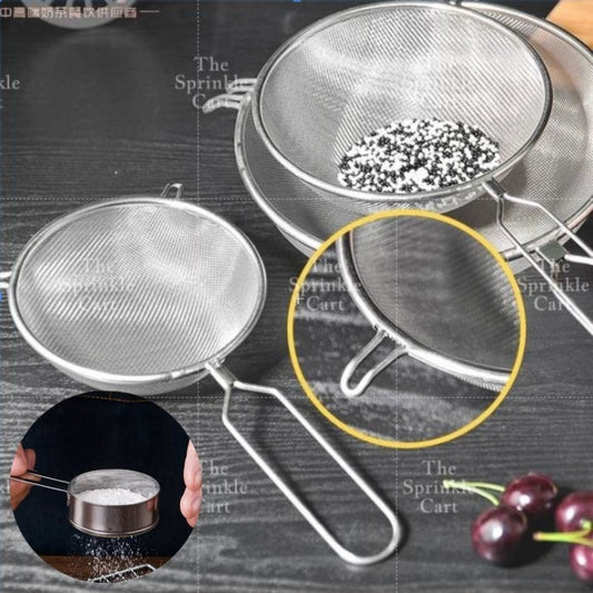 Double Ears Fine Mesh Strainer Flour Sifter Colander Stainless Steel Kitchen Baking Cooking