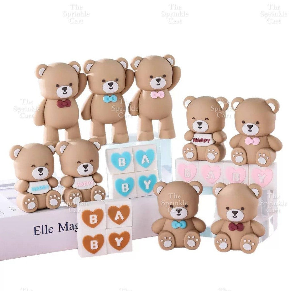 Bear Polymer Vinyl Toy Cake Topper for Baby Boy Girl Birthday Christening Party TSC
