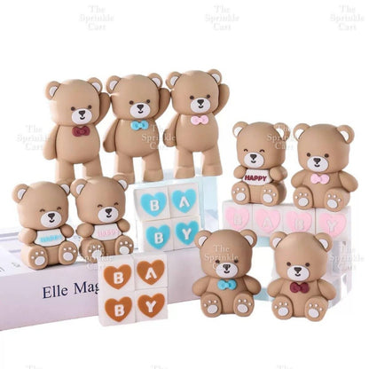 Bear Polymer Vinyl Toy Cake Topper for Baby Boy Girl Birthday Christening Party TSC