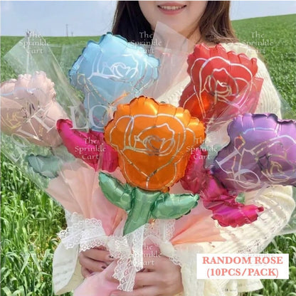 Metallic Flower Heart Balloon with OPP Wrapper and Ribbon Set TSC