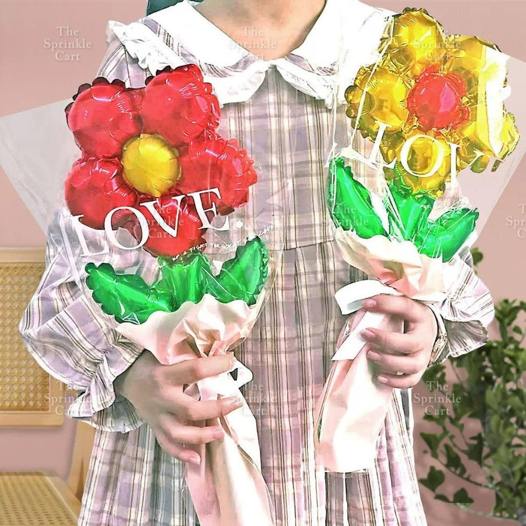 Metallic Flower Heart Balloon with OPP Wrapper and Ribbon Set TSC
