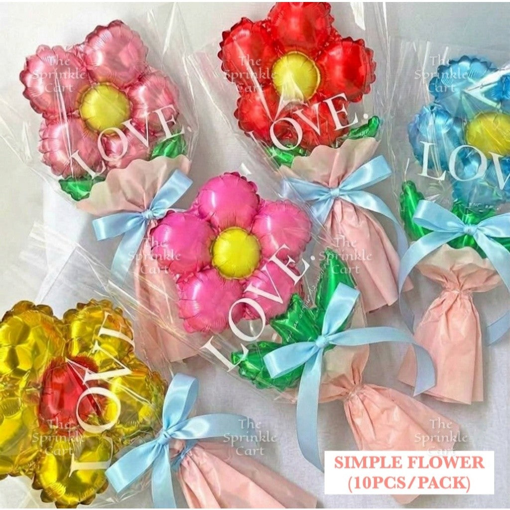 Metallic Flower Heart Balloon with OPP Wrapper and Ribbon Set TSC