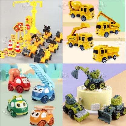 Engineering Construction Truck Tractors and Street Signages Toy Cake Topper for Boy Birthday Vehicles TSC