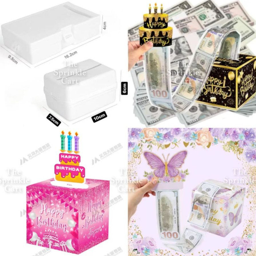 Surprise Money Pulling Box with Plastic for Cake and DIY Gift Birthday Christmas and Other Occasions TSC