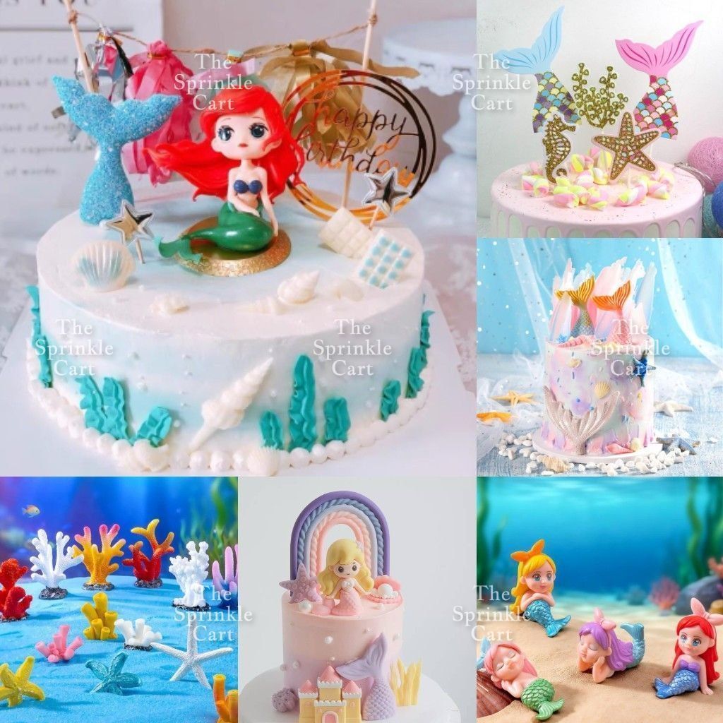 Mermaid Theme Toy Topper Silicone Molder Stencil for Cake Decoration TSC