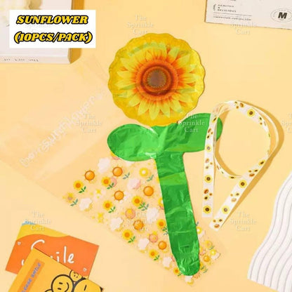 Metallic Flower Heart Balloon with OPP Wrapper and Ribbon Set TSC