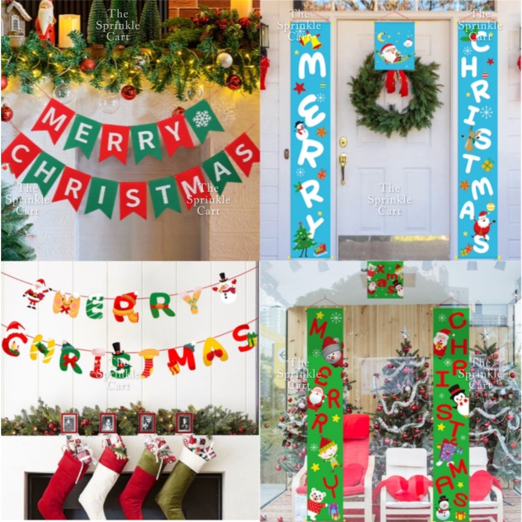 Merry Christmas Wall and Door Banner Hanging Backdrops Home Display Props TSC