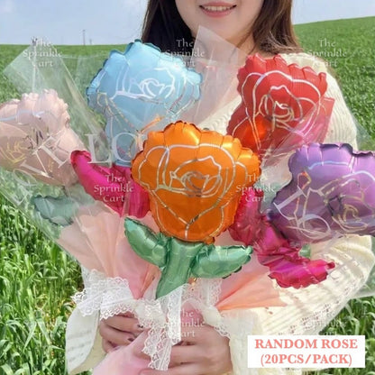 Metallic Flower Heart Balloon with OPP Wrapper and Ribbon Set TSC