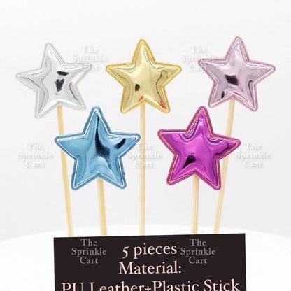 5pcs Metallic Star Heart Crown Cake Birthday Topper