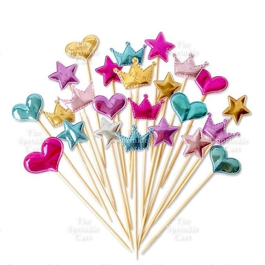 5pcs Metallic Star Heart Crown Cake Birthday Topper