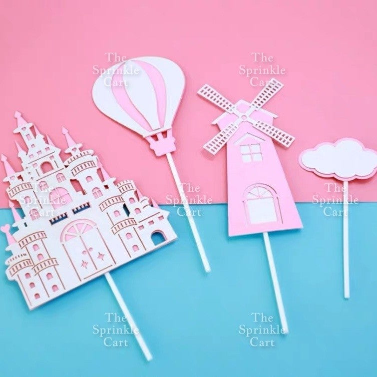 Castle Prince Princess Cake Paper and Acrylic Topper TSC