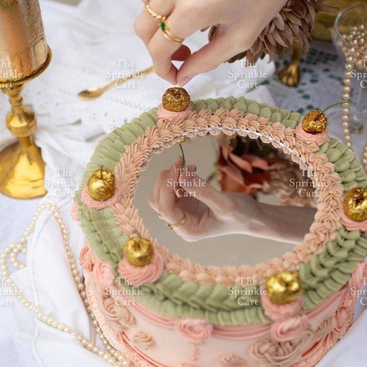 Acrylic Mirror Selfie Happy Birthday Cake DIY Round Heart Shape Mirror Topper Decoration