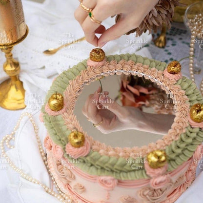 Acrylic Mirror Selfie Happy Birthday Cake DIY Round Heart Shape Mirror Topper Decoration