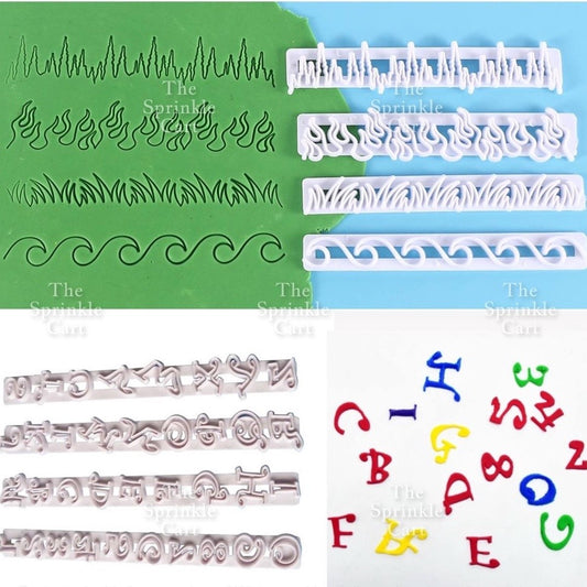 4pcs Wave Grass / Letter Fondant Cookie Cutter Set Cake Decorating Molder tsc