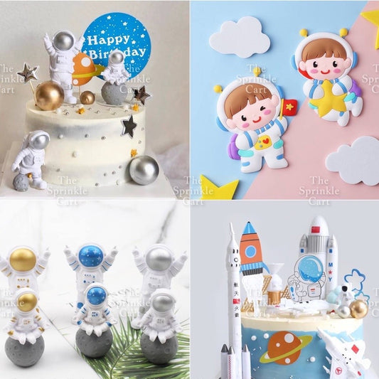 Astronaut Figurine Aviation Rocket Cupcake Decorations for Outer Space Planet Theme Birthday Party