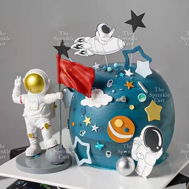 Astronaut Figurine Aviation Rocket Cupcake Decorations for Outer Space Planet Theme Birthday Party