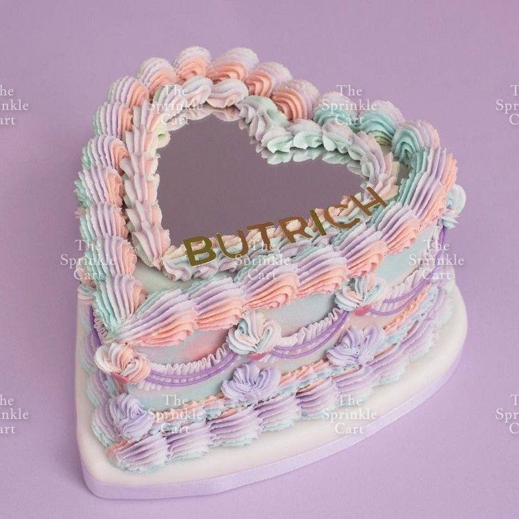 Acrylic Mirror Selfie Happy Birthday Cake DIY Round Heart Shape Mirror Topper Decoration