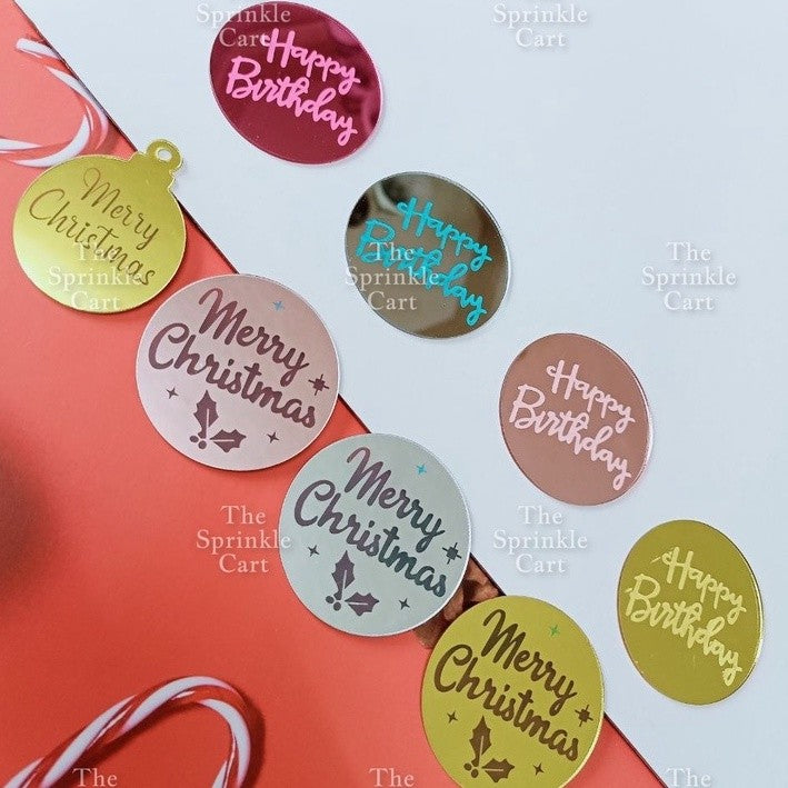 5pcs Acrylic Cupcake Topper Happy Birthday Merry CMAS Mother’s Day Round Cake Decoration