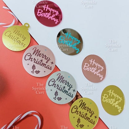 5pcs Acrylic Cupcake Topper Happy Birthday Merry CMAS Mother’s Day Round Cake Decoration