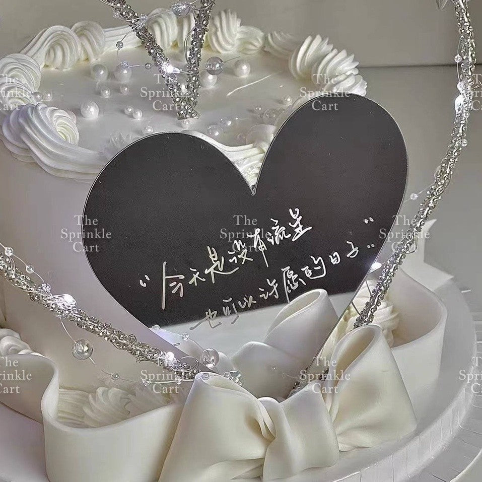 Acrylic Mirror Selfie Happy Birthday Cake DIY Round Heart Shape Mirror Topper Decoration