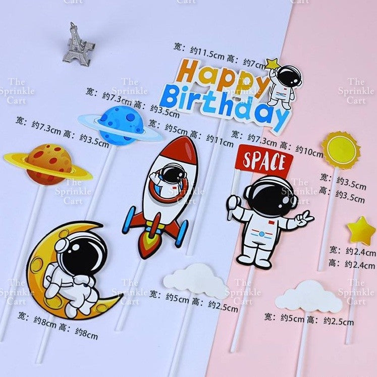 Astronaut Figurine Aviation Rocket Cupcake Decorations for Outer Space Planet Theme Birthday Party